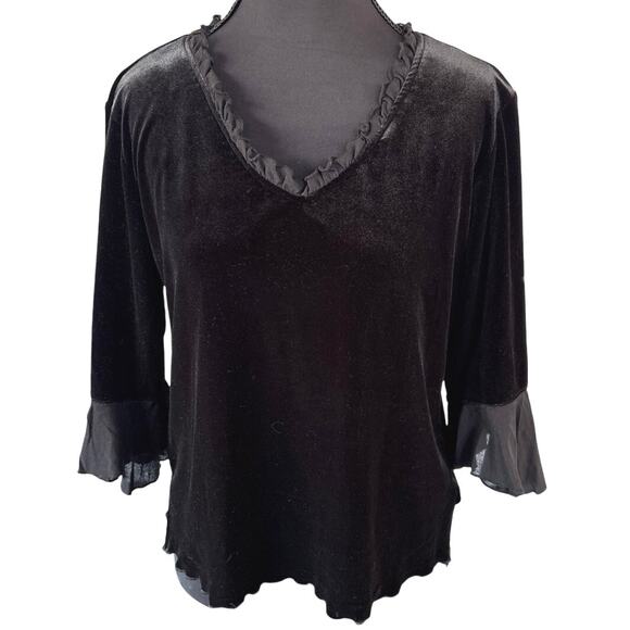 Y2K Whimsygoth Black Velvet Ruffle Top Vamp Gothic Dark Fairy Petite Large - Picture 1 of 8